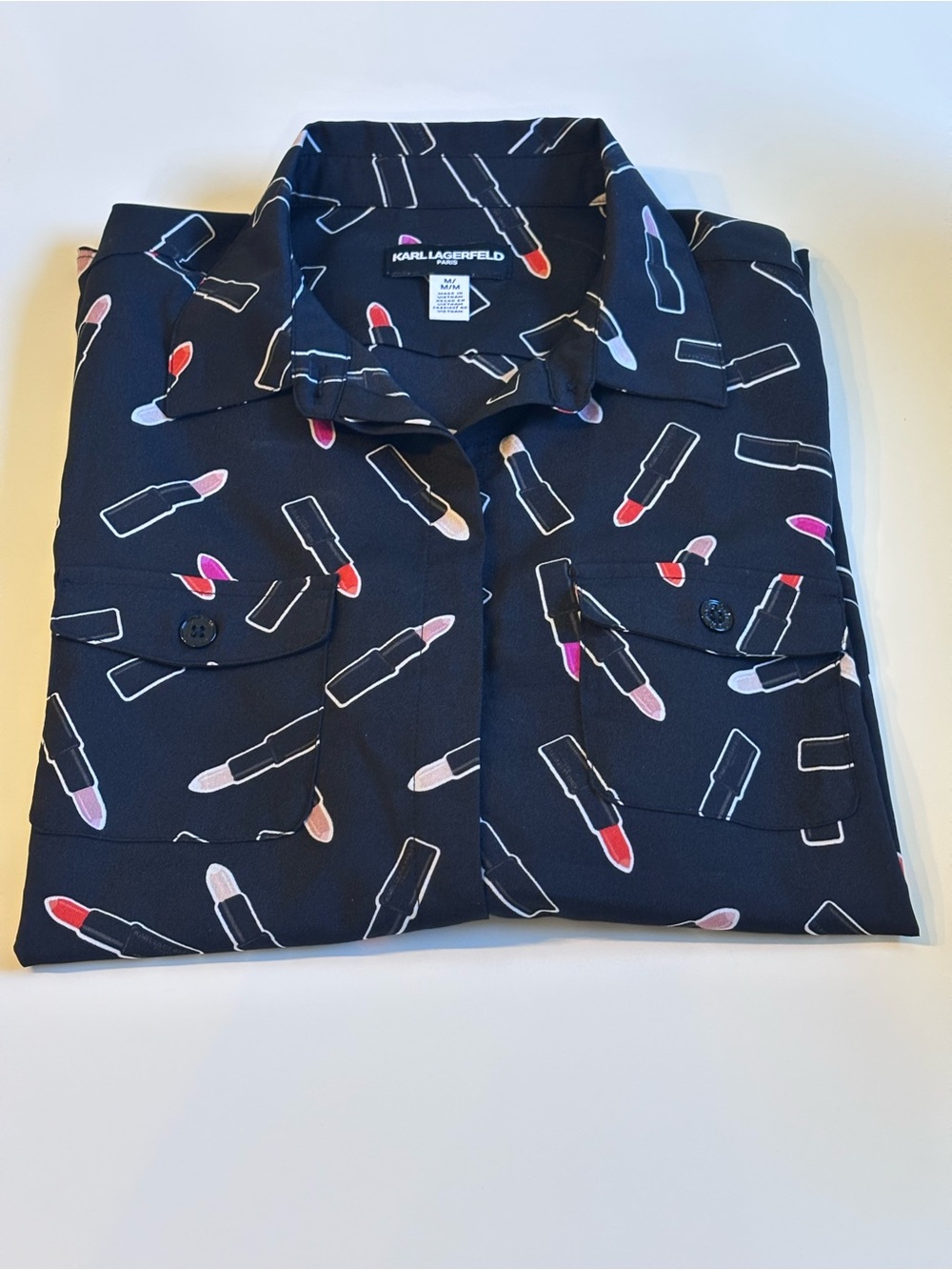 Karl Lagerfeld Black Button-Down Shirt with Lipstick Motif